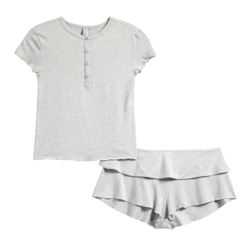 SKIMS Sleep Fold Over Short Set Light Heather Grey ST-SET-11785W Small NWT